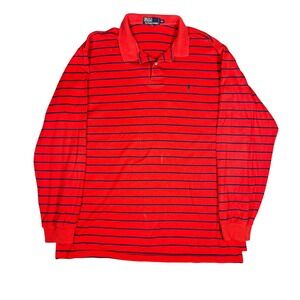 Vintage Polo Ralph Lauren Long Sleeve Striped Lightweight Rugby Red Blue XXL
